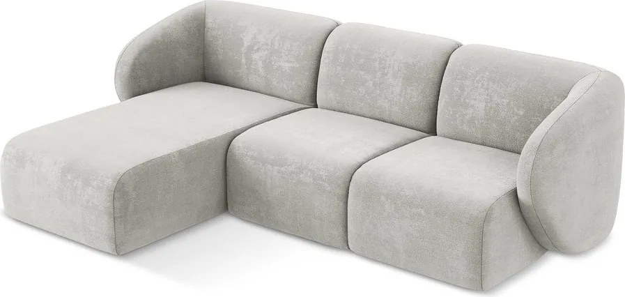 Colțar gri deschis cu tapițerie din chenille (cu colț pe partea stângă/cu șezlong) Lani – Makamii