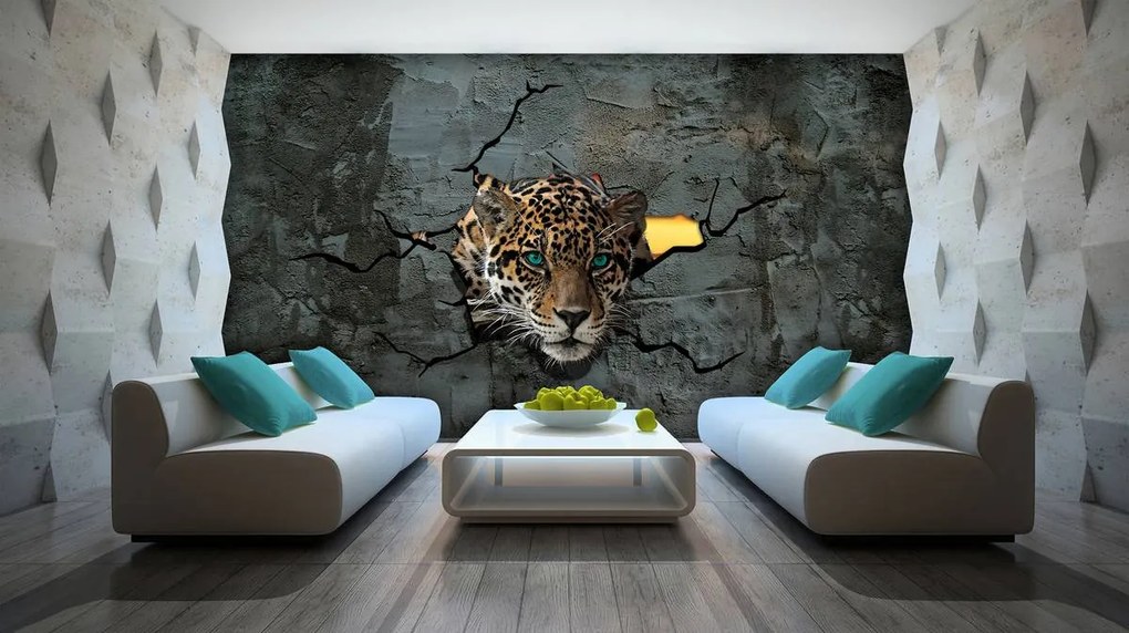 Fototapet - Jaguar după zid (152,5x104 cm)