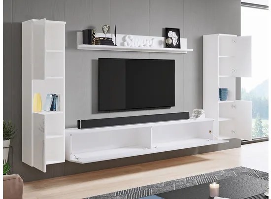 Mobilier living Nova XL (Stejar wotan + Alb lucios) (fără iluminat). 1060055