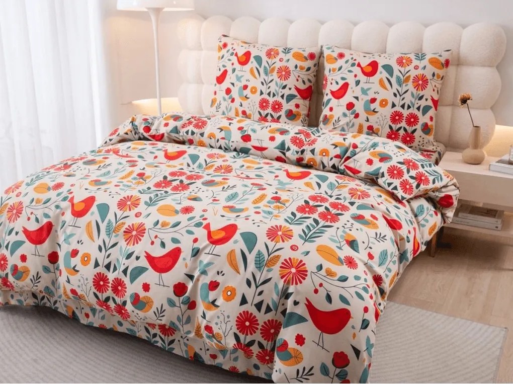 Lenjerie de pat din microfibra RETRO BIRD colorata Dimensiune lenjerie de pat: 2 buc 70 x 90 cm | 200 x 220 cm