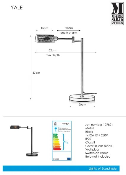 Markslöjd 107821 - Lampă de masă YALE 1xE14/12W/230V
