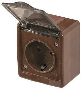 Priza simpla cu impamantare si capac, 16A, IP44, maro, Pawbol