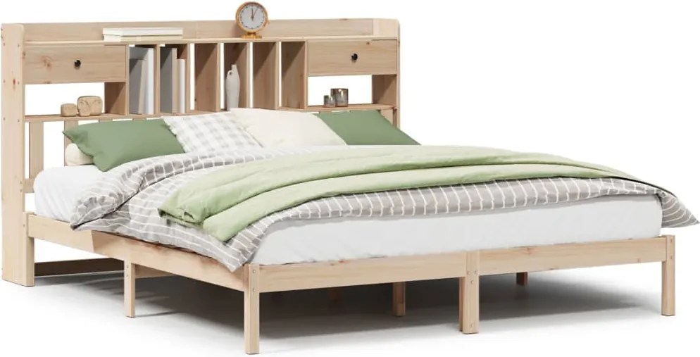 vidaXL Pat cu bibliotecă fără saltea, 180x200 cm, lemn masiv de pin