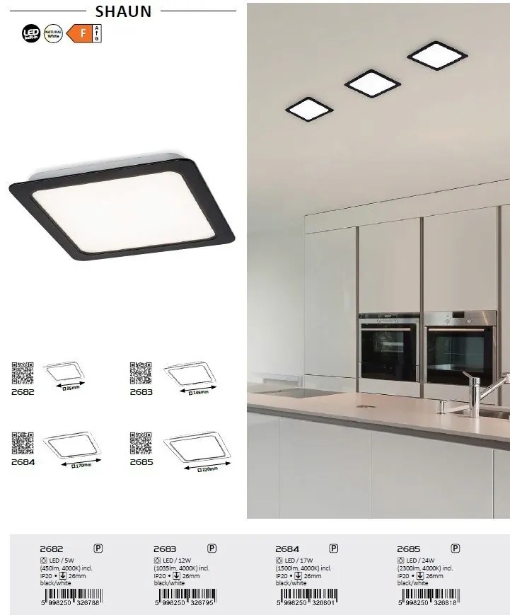 Spot LED incastrabil design modern Shaun negru 14,5x14,5cm