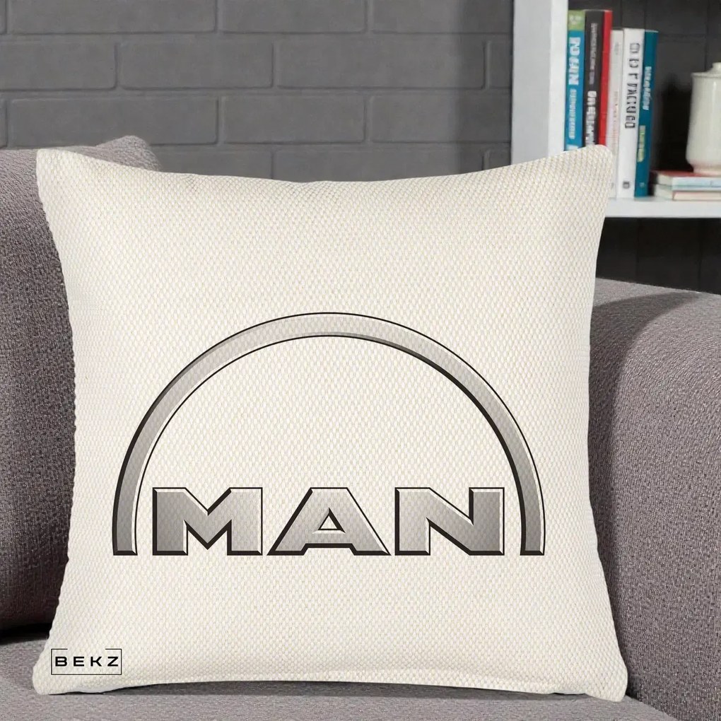 Perna Personalizata cu emblema MAN, 40x40 cm, Crem Reliefat, Husa Detasabila, Perna Inclusa, BEKZ®
