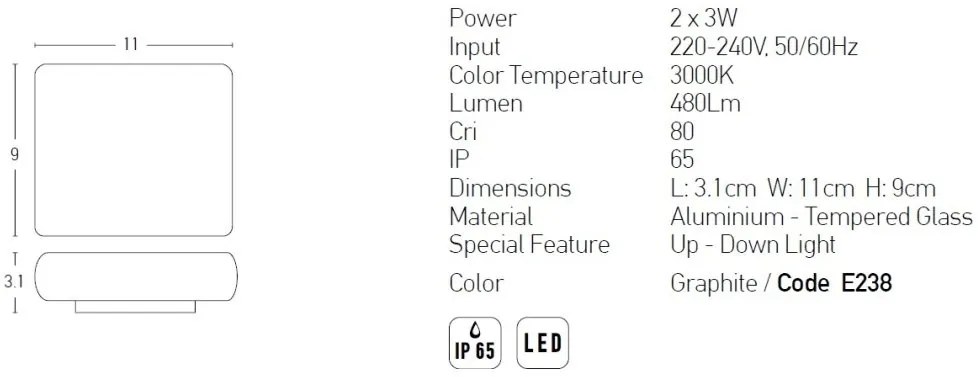 Aplica LED de perete pentru iluminat exterior, up/down, IP65 Cini grafit