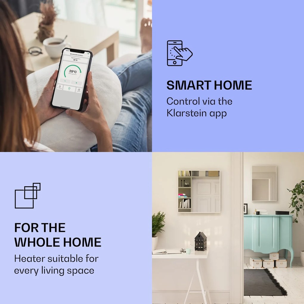 Klarstein La Palma 750 încălzitor smart 2 în 1 Convector infraroșu 85 x 60 cm 750 W partea frontală cu oglindă