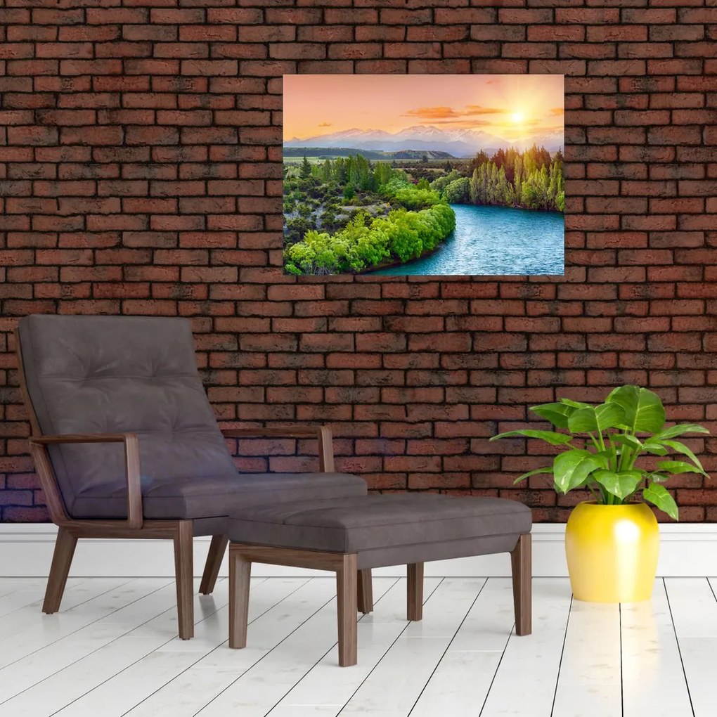 Tablou pe sticlă - Pădure peisaj montan (70x50 cm)