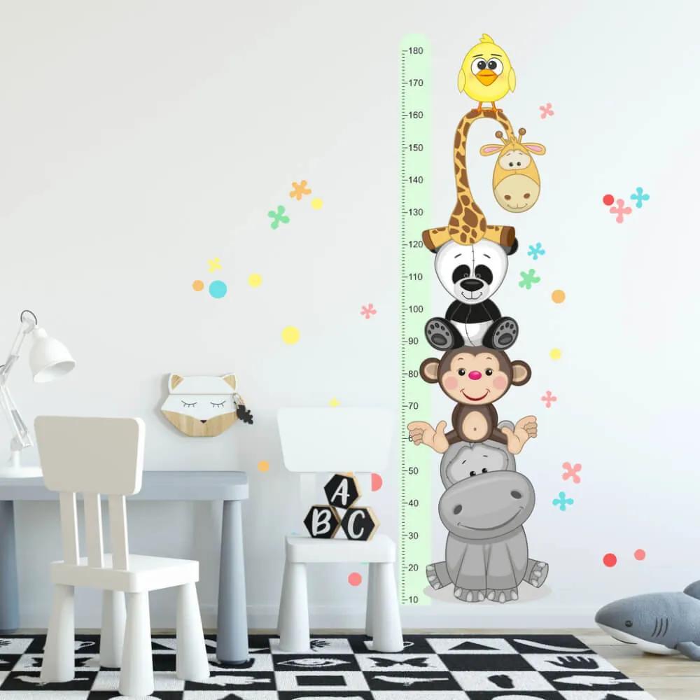 INSPIO Autocolant pentru perete - Metru de măsurare a înălțimii copiilor cu animale fericite (180 cm)