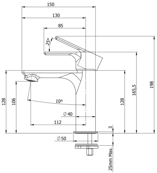 Baterie de lavoar Sapho PAX 16,5 cm negru mat