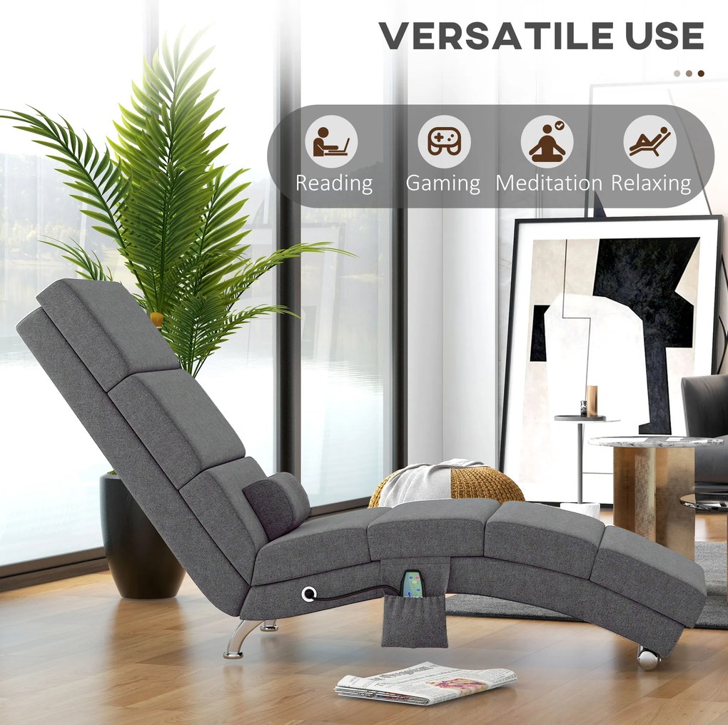 HOMCOM Fotoliu de Masaj cu 8 Puncte Vibrante și Încălzire, 5 Moduri, Temporizator și Telecomandă, Gri | Aosom Romania