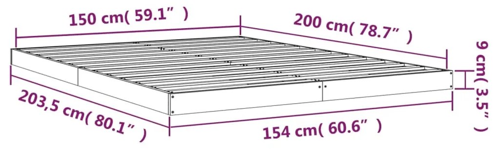 Cadru de pat King Size 5FT, 150x200 cm, lemn masiv de pin Maro, 150 x 200 cm