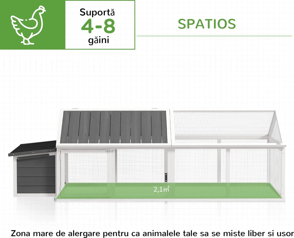 PawHut Coteț din Lemn pentru Găini cu Cuib și Acoperiș Rabatabil, pentru 4-8 Păsări | Aosom Romania