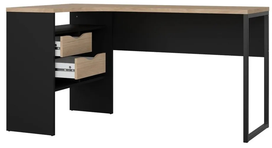 Birou Felix Corner, negru mat / hickory jackson