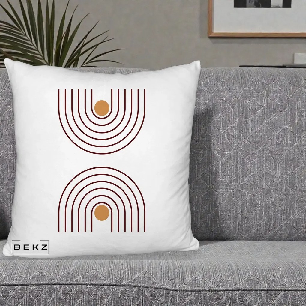 Perna Decorativa Geometric Boho Arc, 40x40 cm, Alb Pufos, Husa Detasabila, Perna Inclusa, BEKZ®
