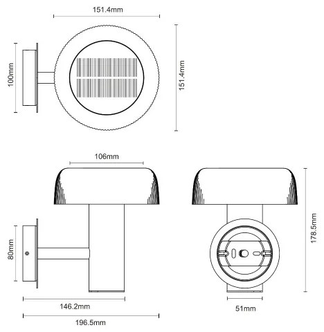 Lampă LED solară de perete Zuma Line WT33111 BLUET LED/2,5W/2000mAh IP44 negru