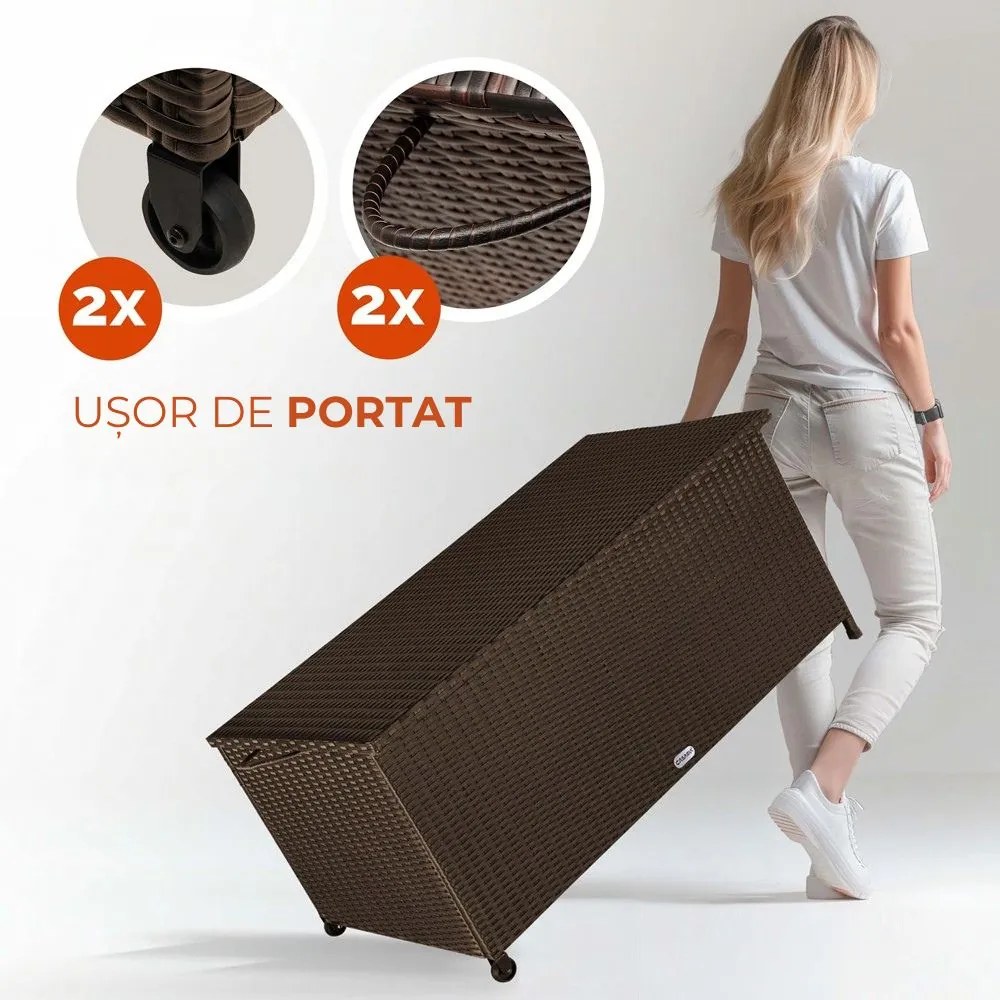 Ladă de depozitare din poliratan RICCO, 270L, 117x53x60cm, maro închis Casaria