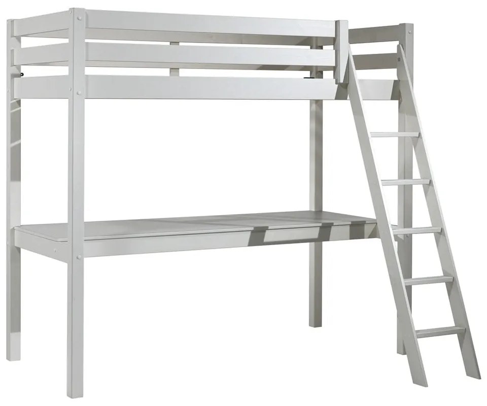 Pat pentru copii alb înalt din lemn masiv de pin 140x200 cm PINO – Vipack