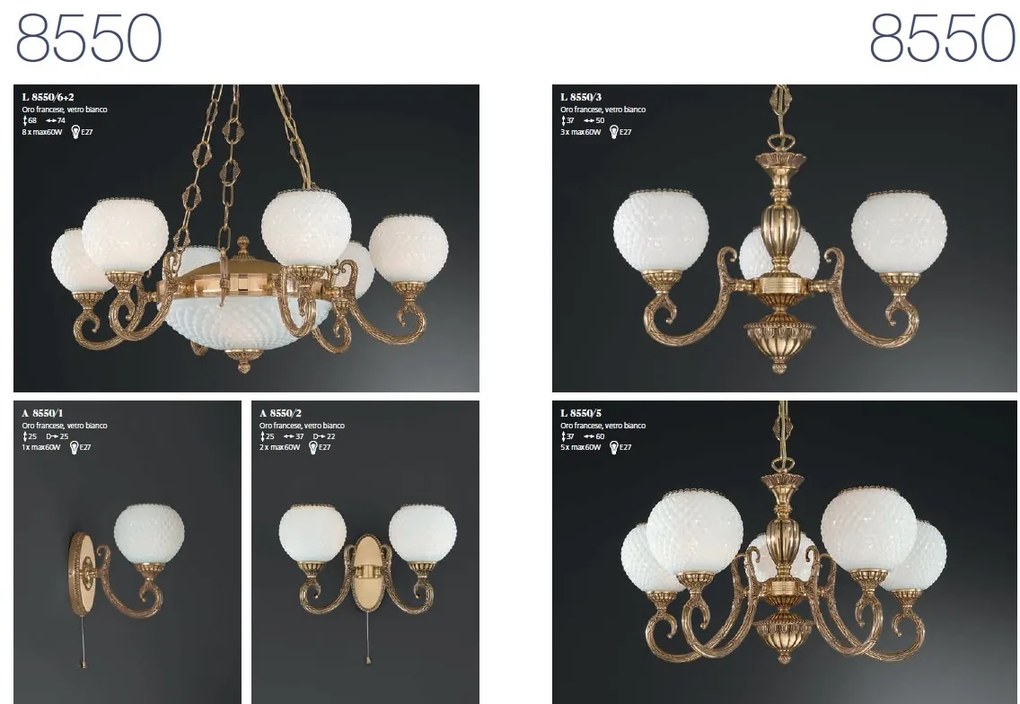 Candelabru clasic din alama 6+2 design italian 8550