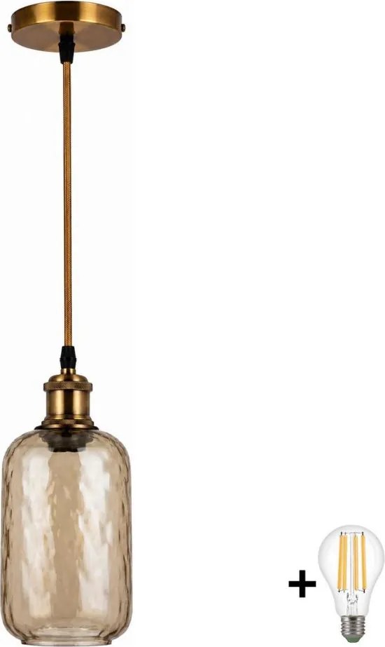 BRILAGI-LED Lustră pe cablu RETRO GLASS 1xE27/60W/230V Ø 14 cm auriu/maro-fumuriu