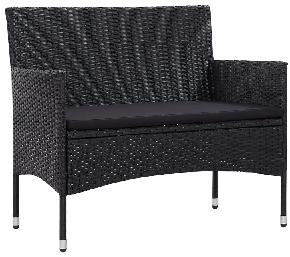 45813 vidaXL Set mobilier de grădină cu perne, 4 piese, negru, poliratan