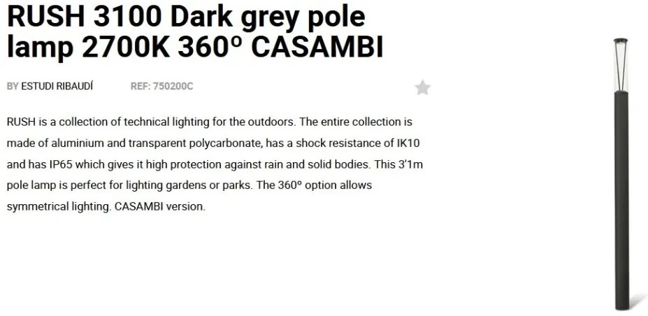 Stalp LED iluminat exterior simetric 360º IP65 RUSH 310cm 2700K CASAMBI