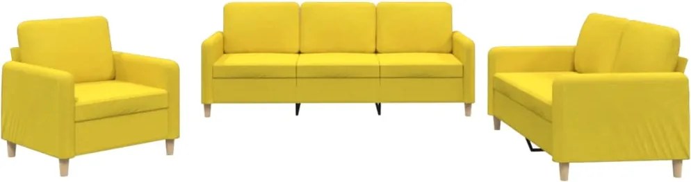 vidaXL Set de canapele cu perne, 3 piese, galben deschis, textil