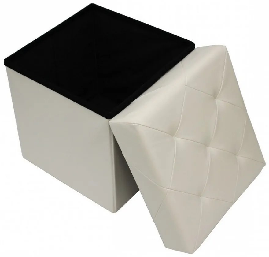 Taburet cu cutie de depozitare HouseXL™ 10100, Dimensiuni 38X38X38cm, Max 150 kg, Capac moale din piele ecologica, Beige