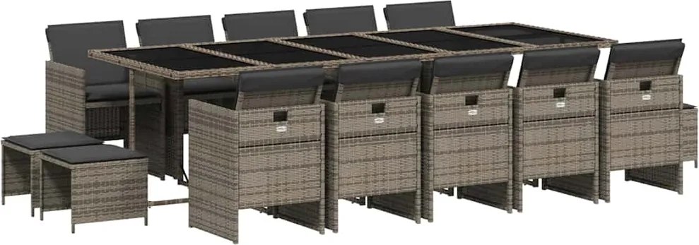 vidaXL Set mobilier de grădină cu perne, 15 piese, gri, poliratan