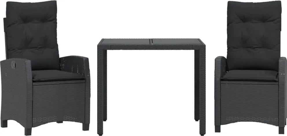 vidaXL Set mobilier de grădină cu perne, 3 piese, negru, poliratan