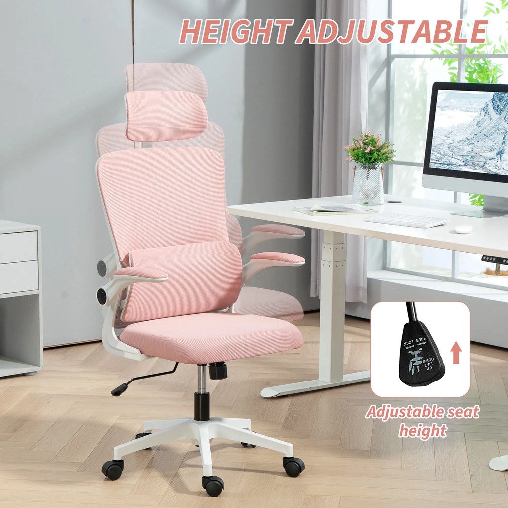 Vinsetto Scaun de Birou Ergonomic cu Tetieră Detașabilă Roz | Aosom Romania