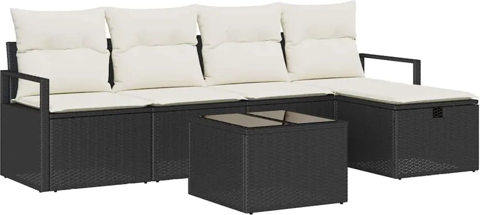 vidaXL Set de canapele pentru grădină cu pernă 6 pcs Negru Rattan poli