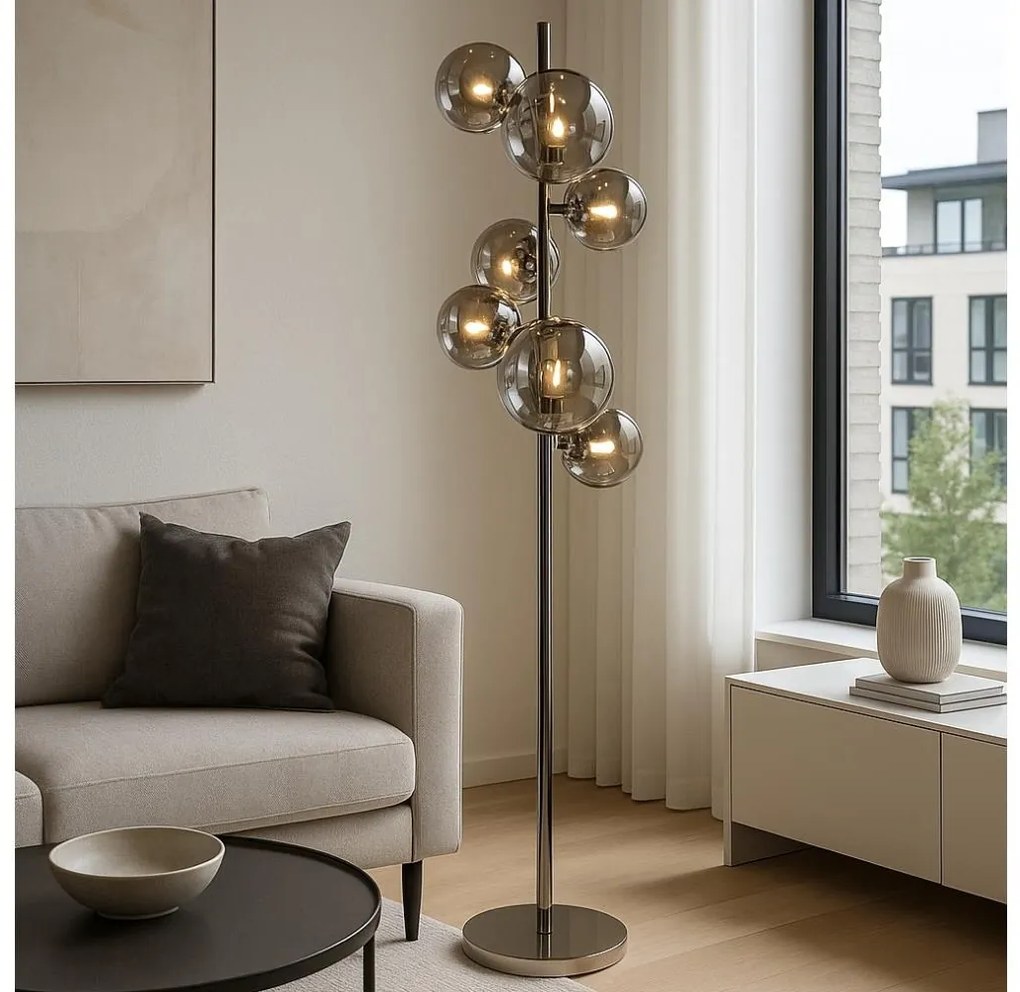 Brilagi - Lampă de podea LED MILLA 7xG9/3W/230V crom negru/fumuriu