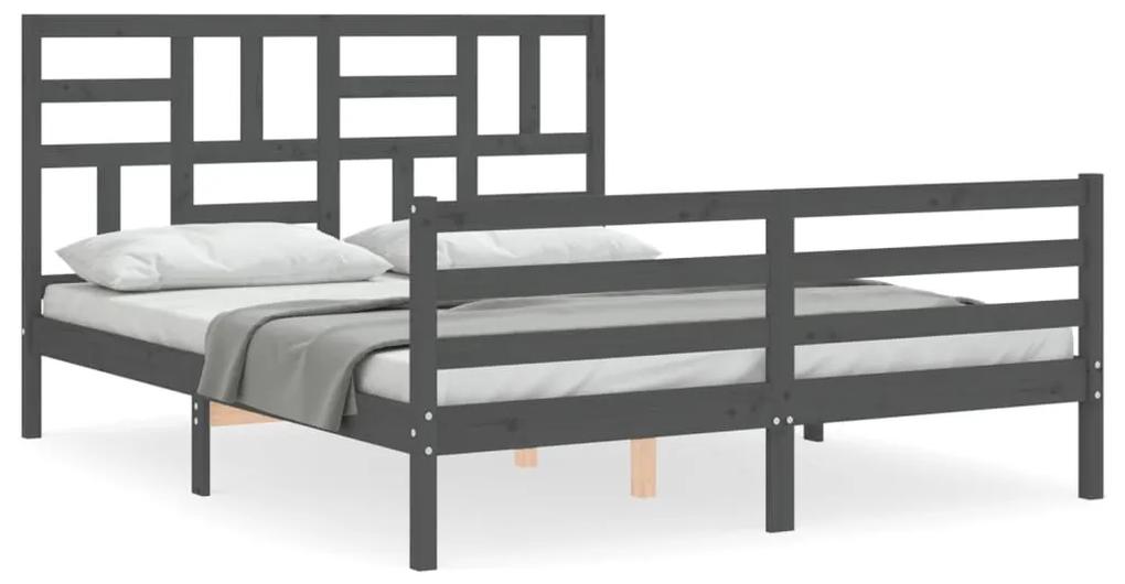 3194908 vidaXL Cadru de pat cu tăblie, gri, 160x200 cm, lemn masiv