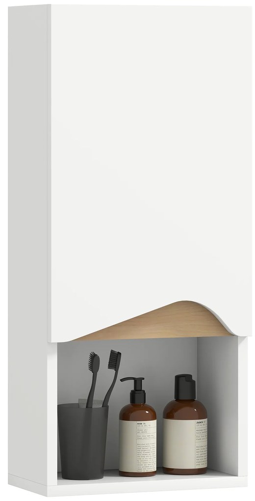 HOMCOM Dulap de perete pentru baie cu ușă cu închidere moale, poliță reglabilă și compartiment deschis, 30x17x67cm, alb | Aosom Romania