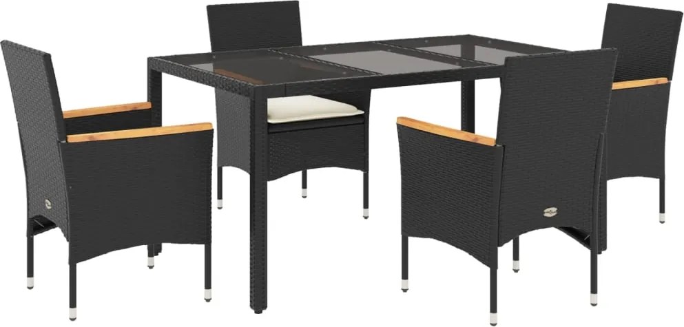vidaXL Set mobilier de grădină cu perne 5 piese negru poliratan&sticlă