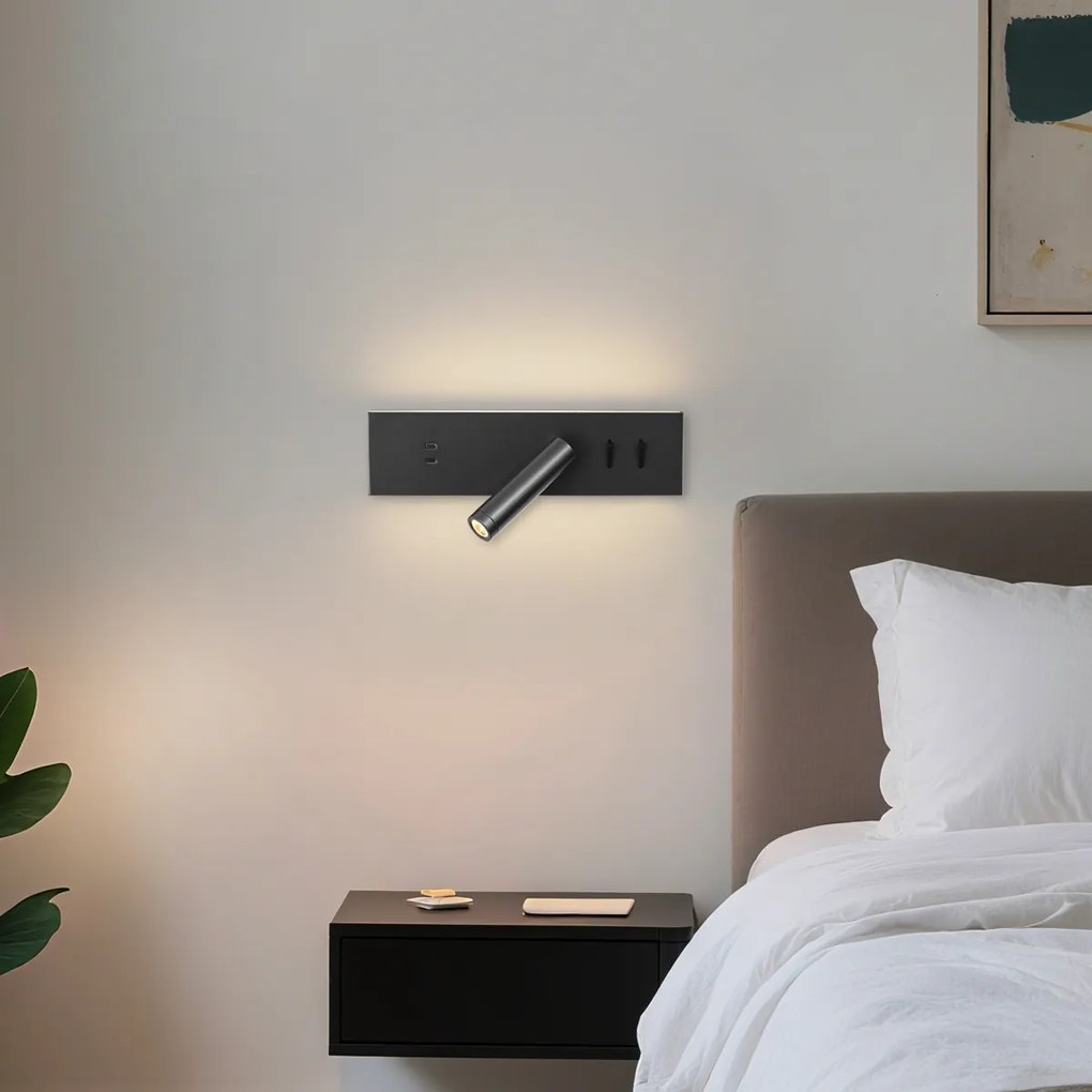 Lampă de perete modernă neagră reglabilă cu USB-C incl. LED - Modric