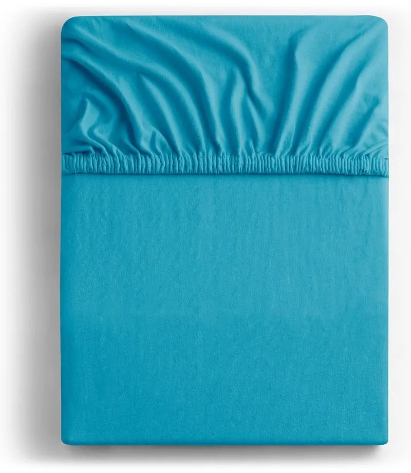 Cearceaf albastru din jerseu cu elastic 90x200 cm Amber – Restilo