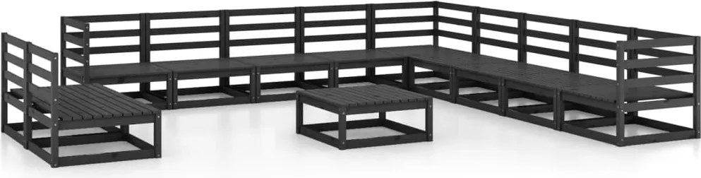vidaXL Set mobilier de grădină, 12 piese, negru, lemn masiv de pin
