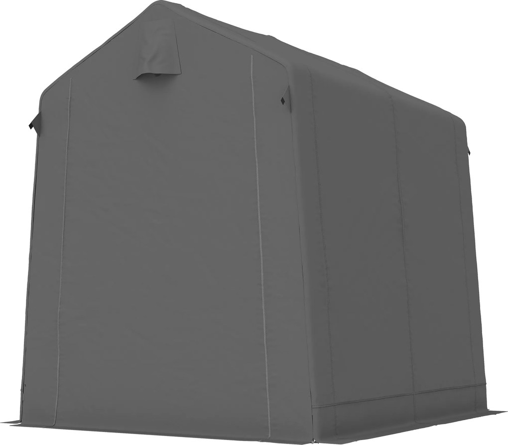 Outsunny Cort garaj 2,3 x 1,9 m, rezistent la apă, cort pentru unelte cu ușă rulabilă cu fermoar, ventilație, acoperiș în două ape, gri închis | Aosom Romania