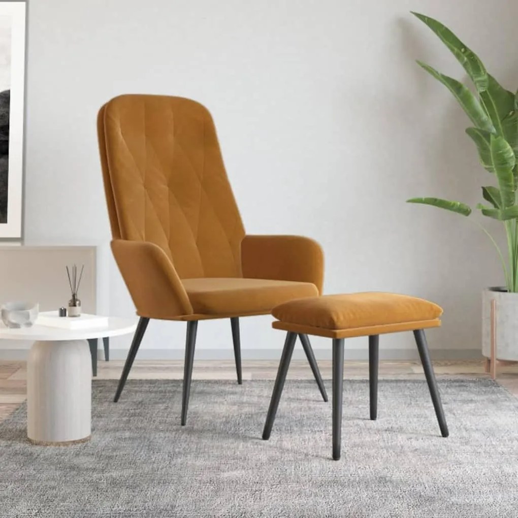 3097627 vidaXL Scaun de relaxare cu taburet, maro, catifea