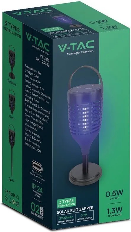 Aparat aniti-insecte cu incarcare solara 3in1 1.3w