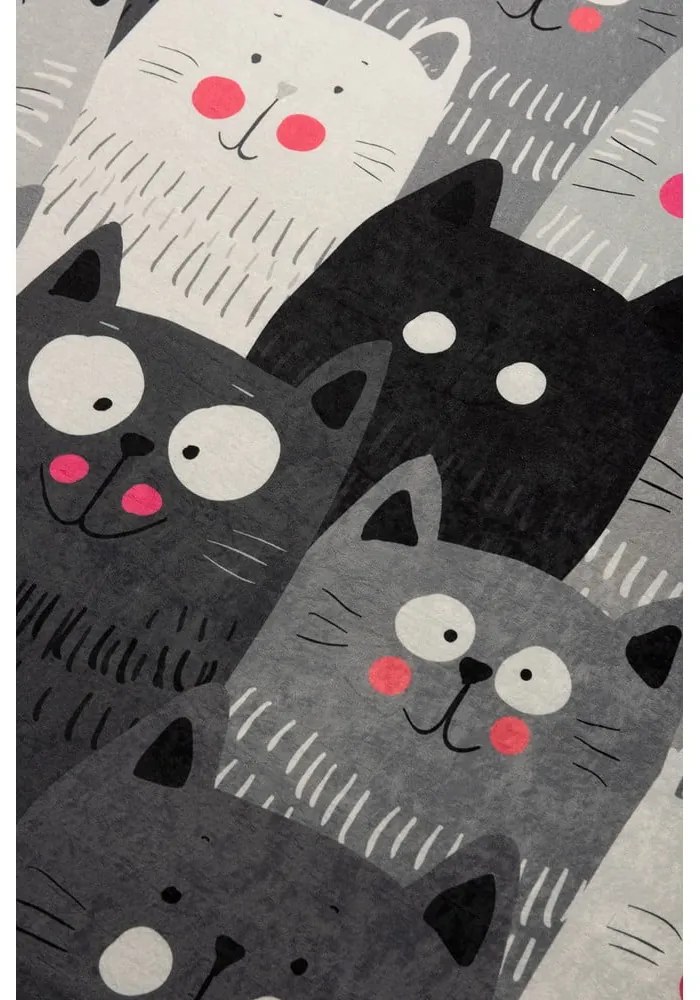 Covor antiderapant pentru copii Conceptum Hypnose Cats, 140 x 190 cm, gri