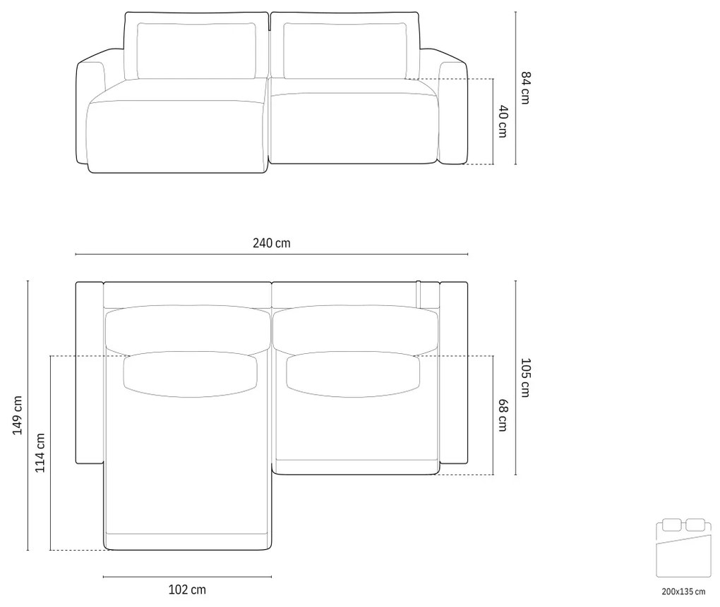 Coltar extensibil Belfast 3 locuri catifea L240 cm
