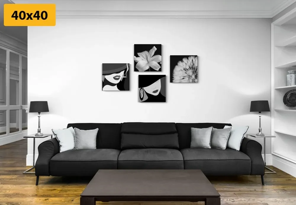 Set tablouri doamne în design alb-negru
