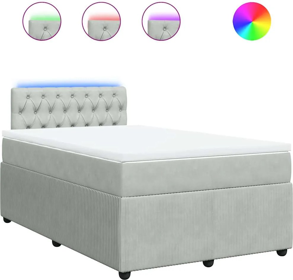 vidaXL Pat box spring cu saltea, gri deschis, 120x190 cm, catifea