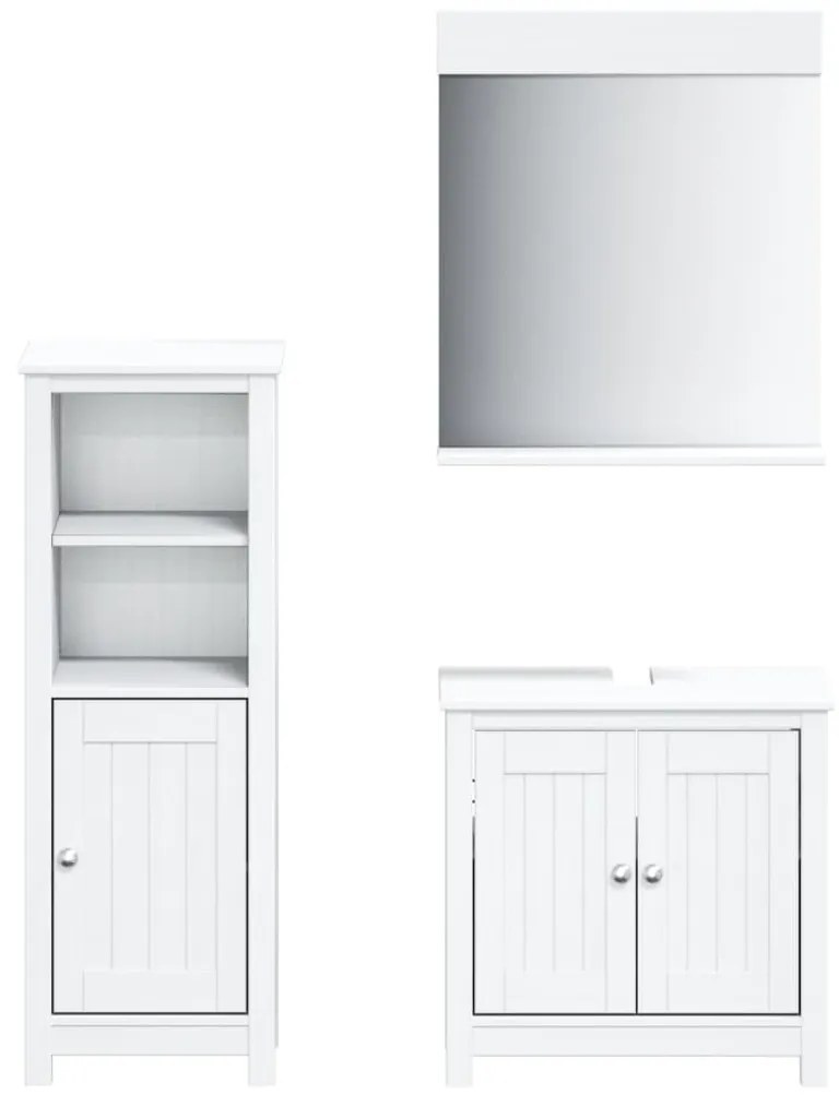 vidaXL Set mobilier baie, 3 piese, „BERG”, alb, lemn masiv de pin