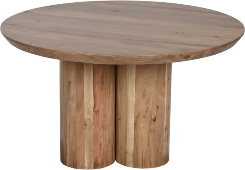 Măsuță de cafea rotundă din lemn de acacia, natur, cu bază din coloane cilindrice, finisaj mat, 45 x 80 cm, „Tarenza” – Ethnic Collections