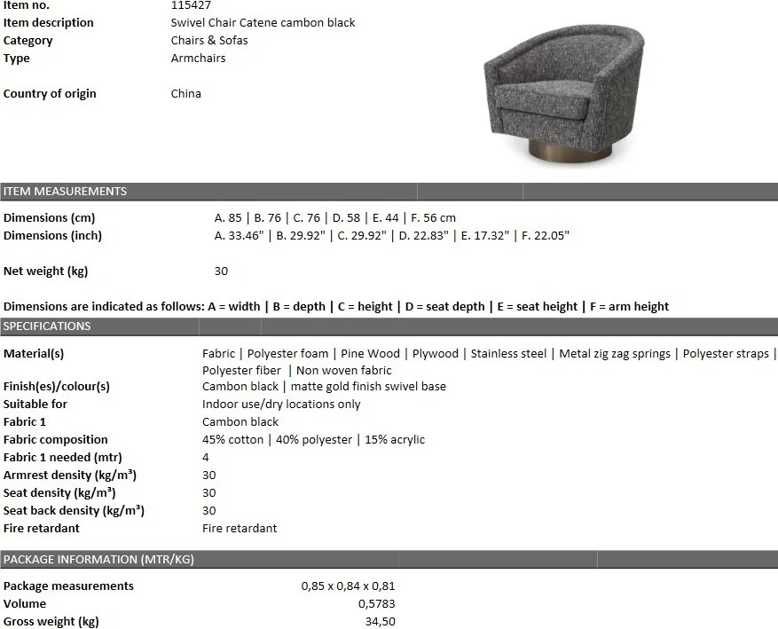 Fotoliu rotativ design lux Catene, negru cambon 115427 HZ