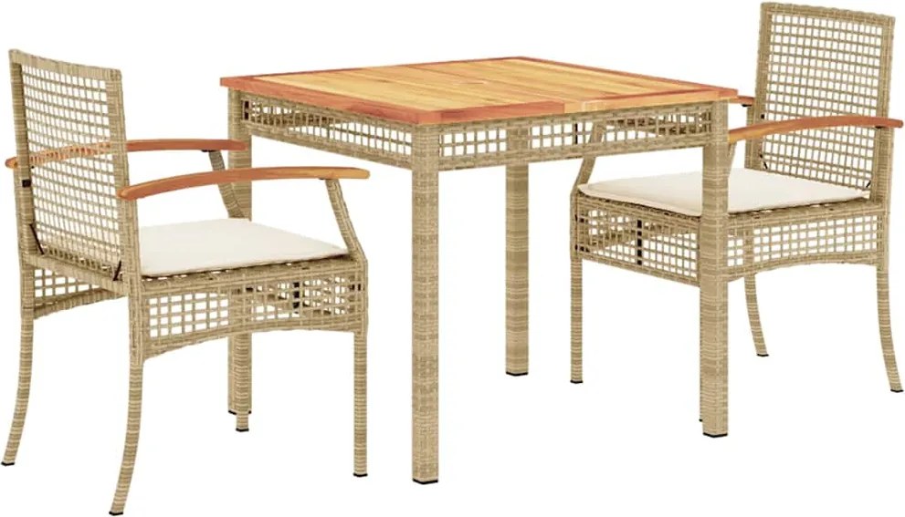 vidaXL Set mobilier de grădină cu perne, 3 piese, bej, poliratan